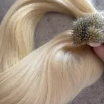 Nano gyűrűre tincsezett hamvas szőke 40-43cm 100% eredeti emberi haj/ 10gr