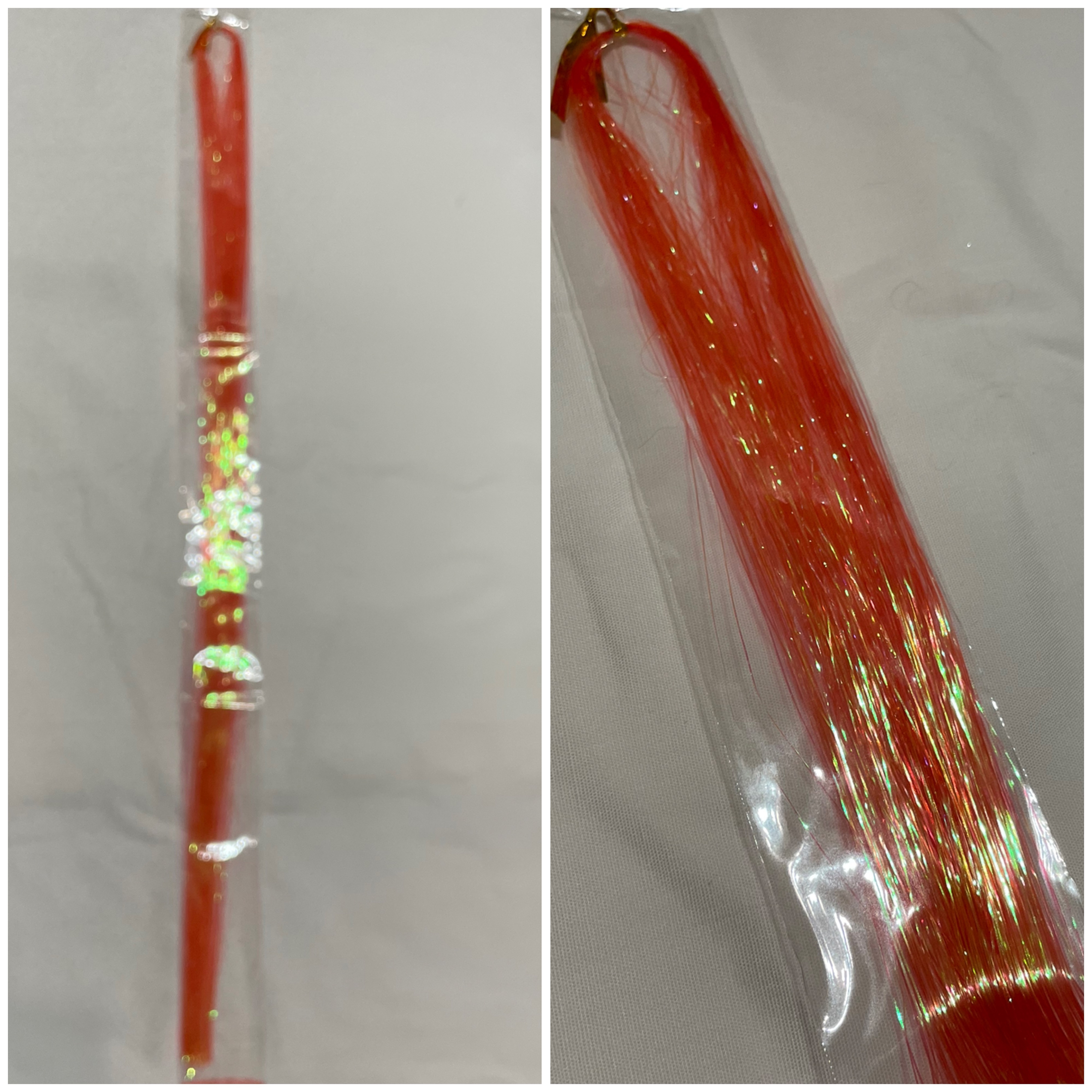 Glitter szál hajba, narancsos piros vegyes színű dísz hajfonáshoz